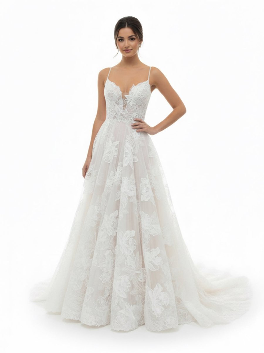 Boho White A-Line Lace Appliques Wedding Dress