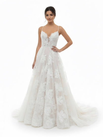 Boho White A-Line Lace Appliques Wedding Dress