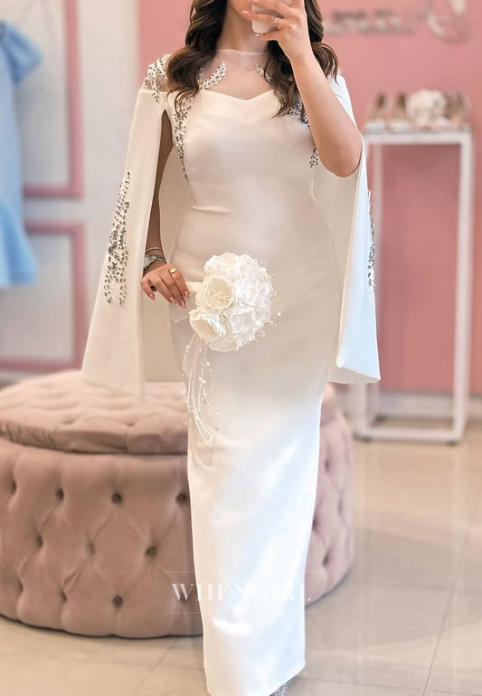 Sheath Illusion Neck Beaded Floor Length Wedding Dress