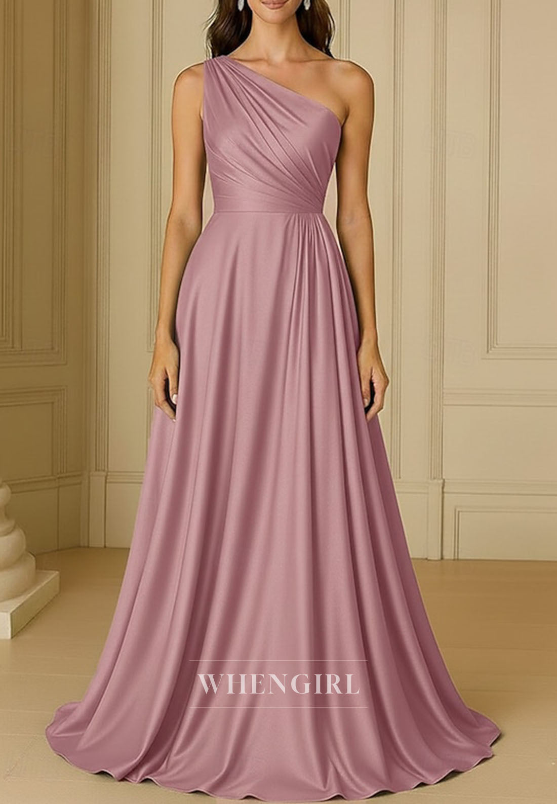 One Shoulder Ruched Sleeveless A-line Mother of the Bride Dress
