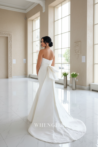Tube Top Embroidery Beaded Bowknot Sweep Trian Mermaid Wedding Dress