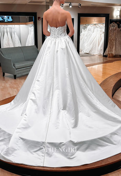 V Neck Beaded Floral Sleeveless A-Line Chapel Train Wedding Dress