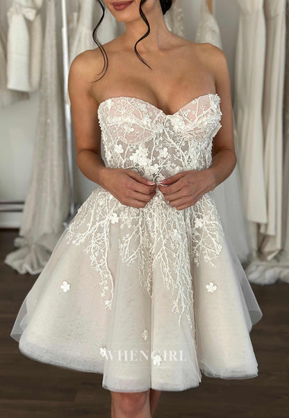 Sweetheart Vine Floral Tulle Sleeveless A-Line Back Zipper Short Wedding Dress