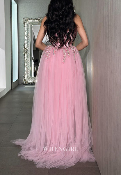 Sheath Asymmetrical Neck Sleeveless Beaded Ankle Length Tulle Train Evening Dress