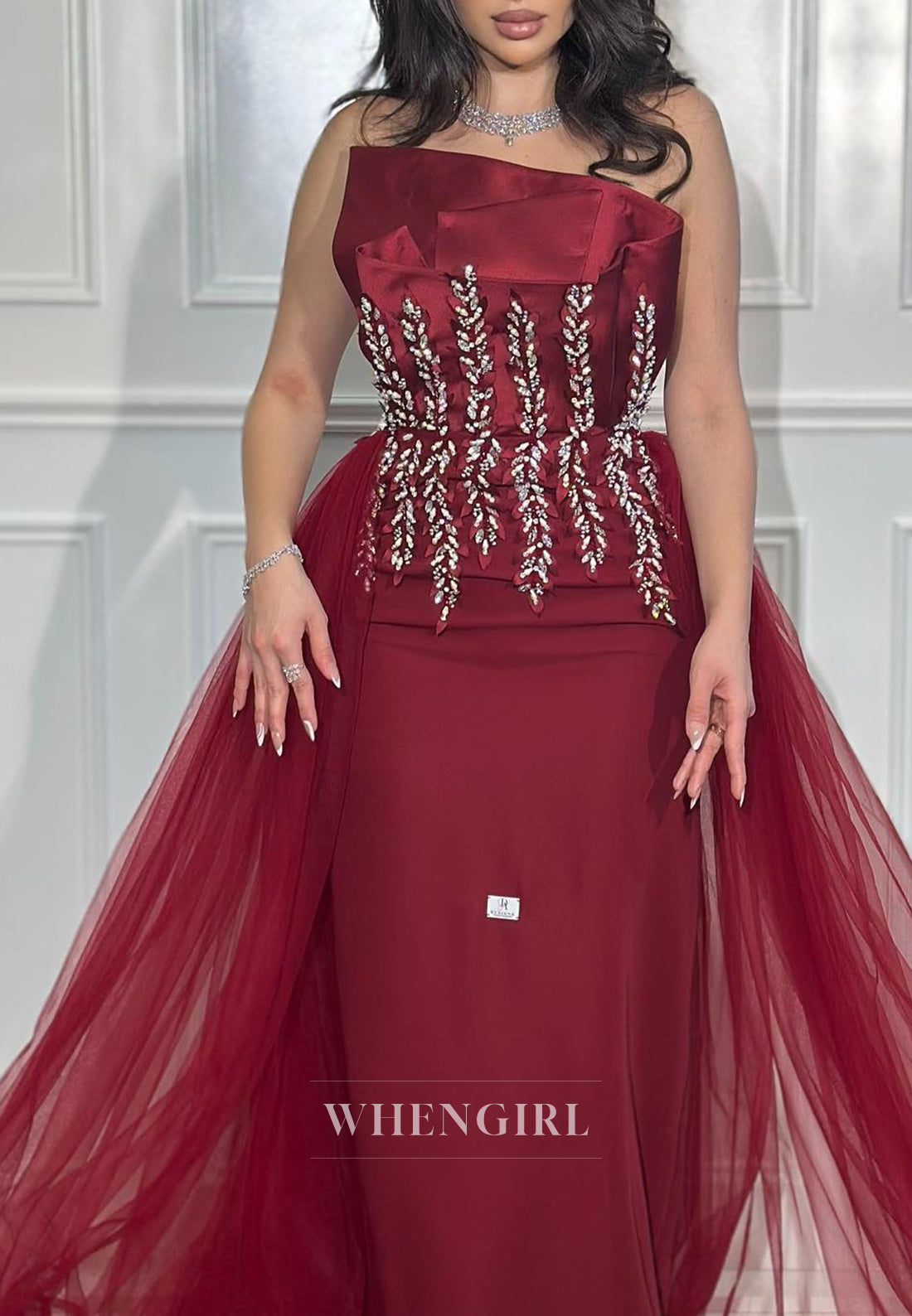 Sheath Asymmetrical Neck Sleeveless Beaded Ankle Length Tulle Train Evening Dress