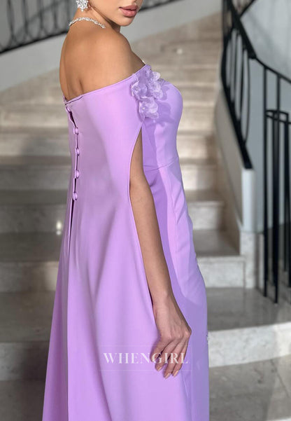 Lilac Off Shoulder Floral Sweep Train Sheath Formal Party Dress