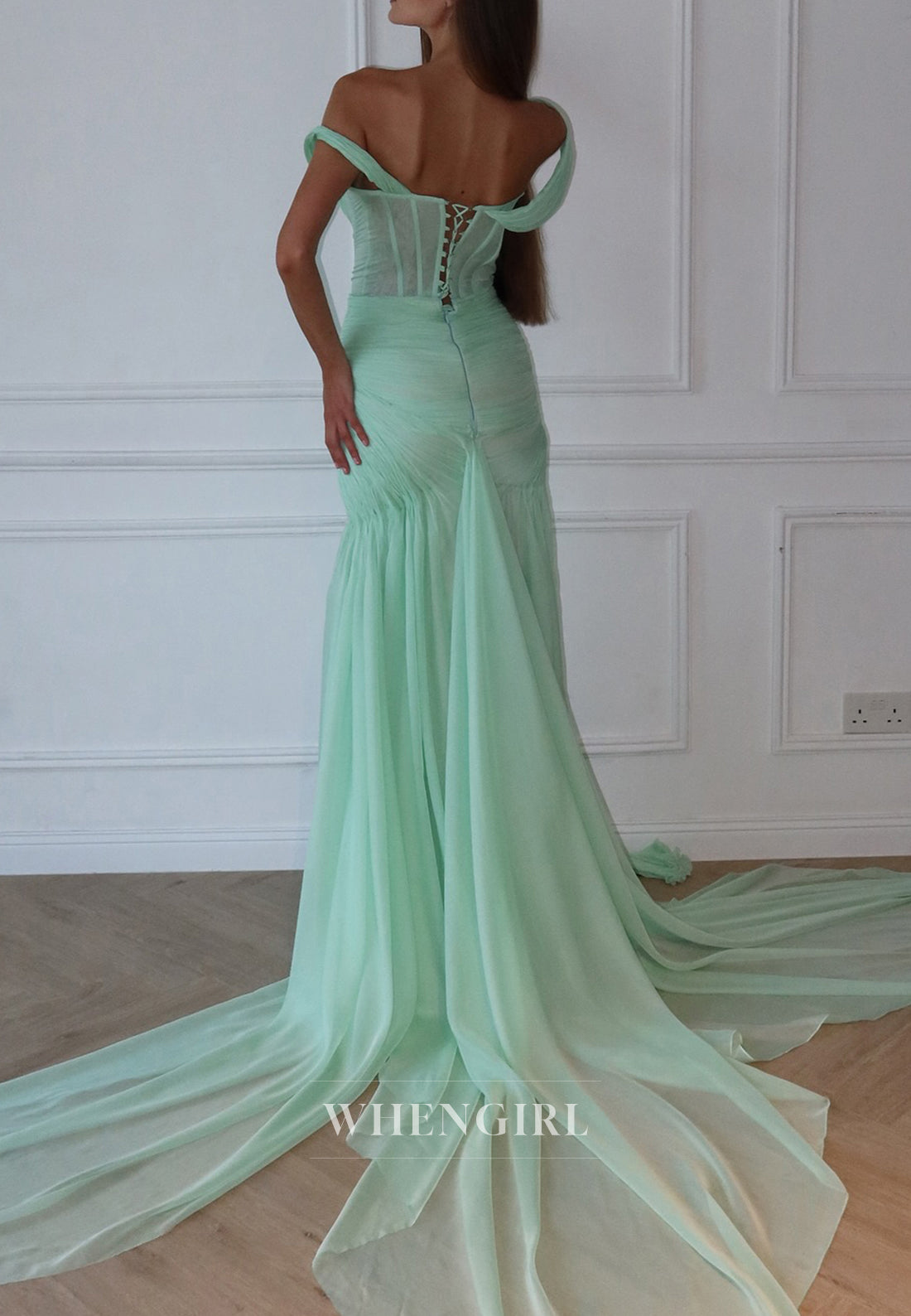 Turquoise Off Shoulder Beaded Pleated Lace Up Asymmetrical Hem Sheath Formal Dress
