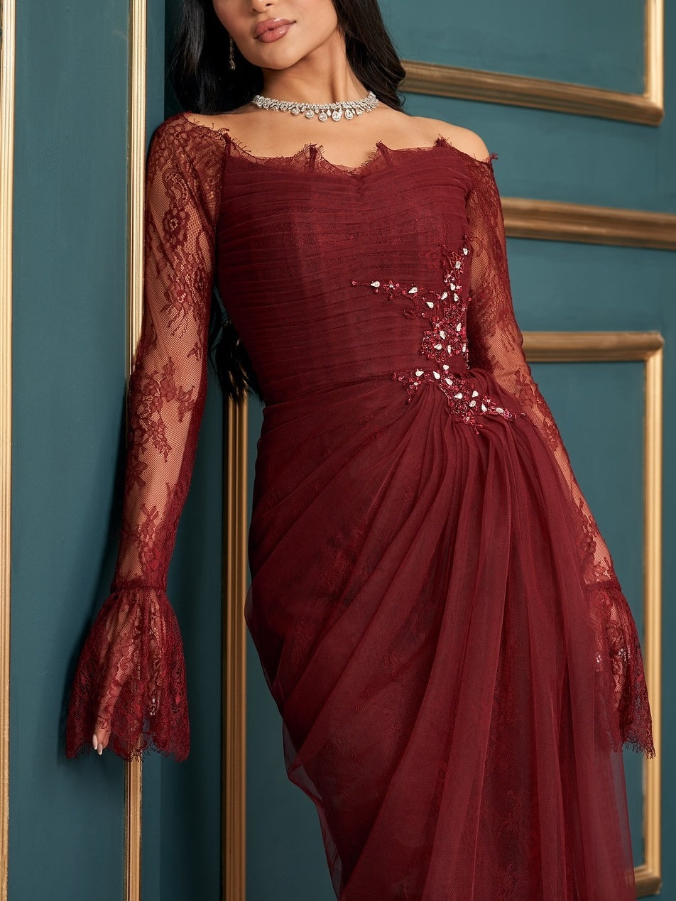 Elegant Lace Long Sleeve Bodycon Formal Dress
