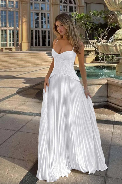 Spaghetti Strap Sleeveless Long Prom Dress With Ruffles Embroidery