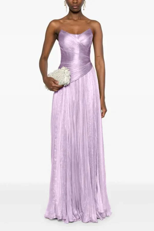 Chic Strapless Sleeveless Long Prom Dress With Ruffles Pleated