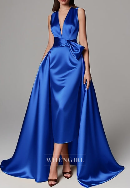 Sheath V Neck Sleeveless Sweep Train Mother of the Bride Dress