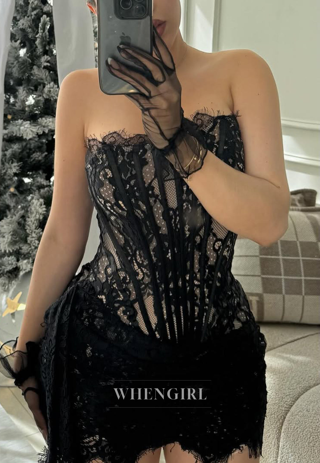 Sexy Sheath Appliqued Lace Lace Up Sleeveless Strapless Homecoming Dress