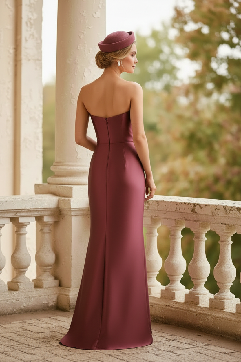 Burgundy Sweetheart Bowknot Satin Sheath Mother of the Bride Dress