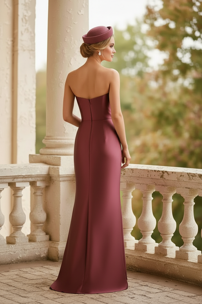 Burgundy Sweetheart Bowknot Satin Sheath Mother of the Bride Dress