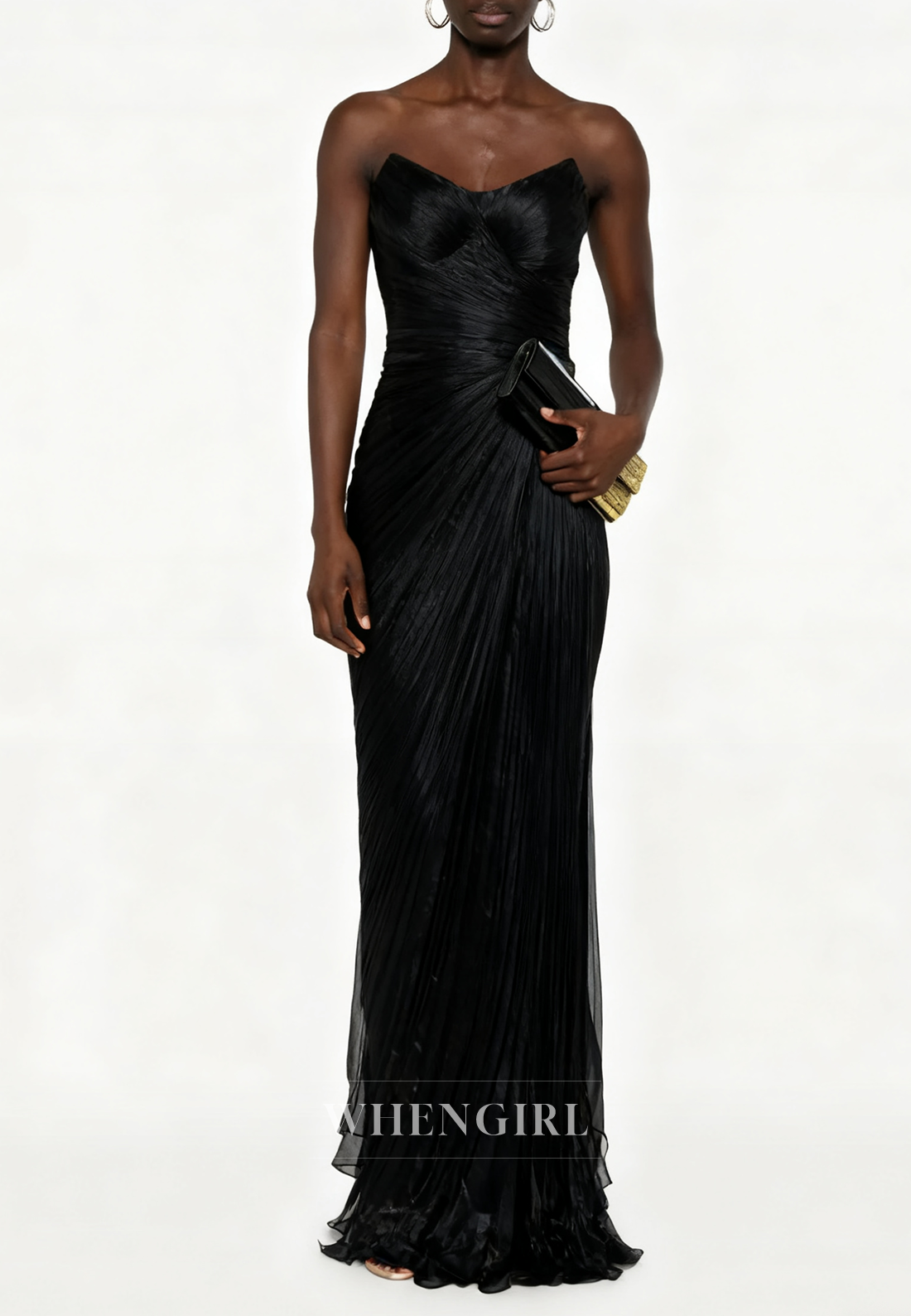 Scoop Neck Sleevelss Strapless Pleated Long Formal Evening Dress