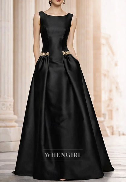 Bateau Neck Sleeveless Beaded A-Line Mother of the Bride Dress