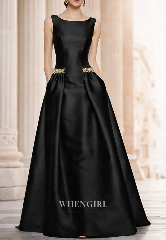 Bateau Neck Sleeveless Beaded A-Line Mother of the Bride Dress