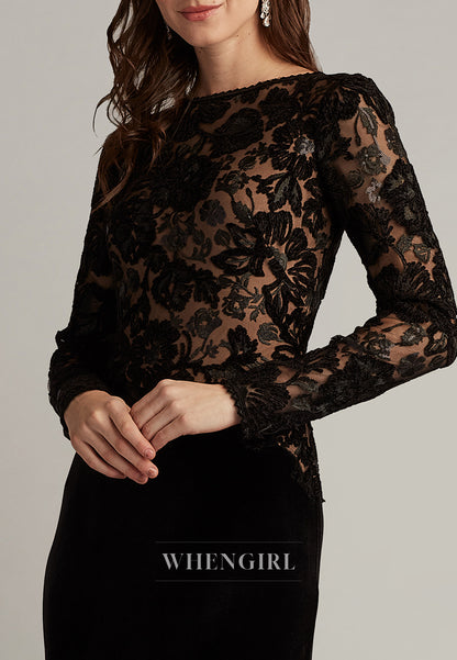 Black Bateau Neck Long Sleeves Lace Top Mermaid Mother of the Bride Dress