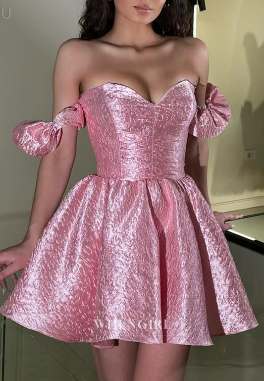 Chic A-Line Off Shoulder Sleeveless Sweetheart Short Homecoming Dress