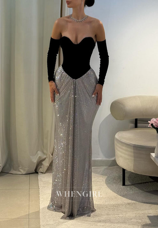 Sweetheart Sheath Formal Evening Dress Long Sleeves Floor Length Party Gown