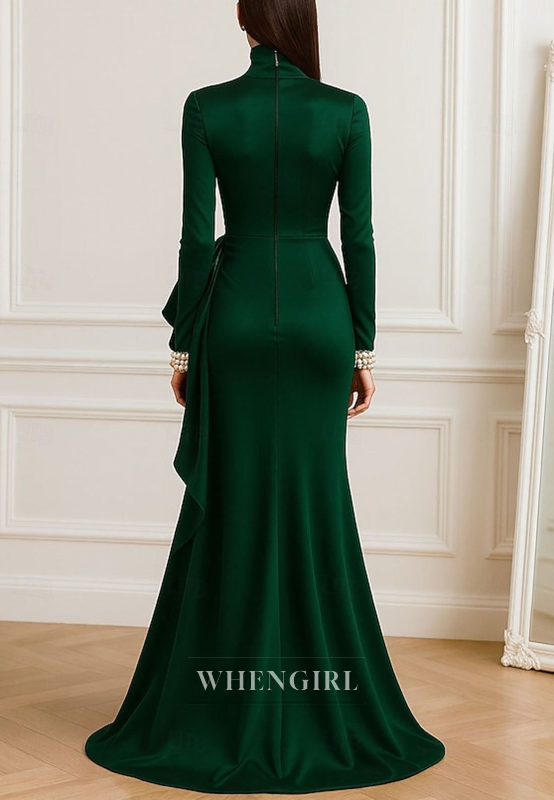 Trumpet Long Sleeves High Neck Back Zipper Mother of the Bride Dress