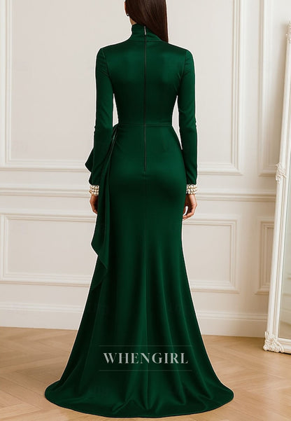 Trumpet Long Sleeves High Neck Back Zipper Mother of the Bride Dress