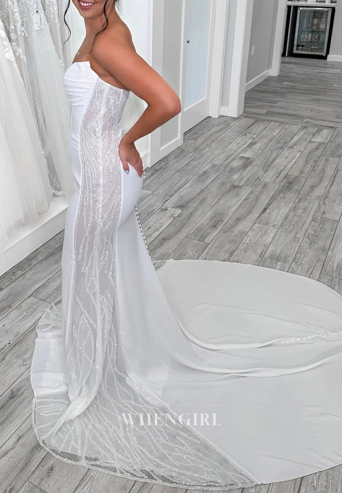 Sheath Bateau Neck Sleeveless Court Train Beaded Pleated Wedding Dress