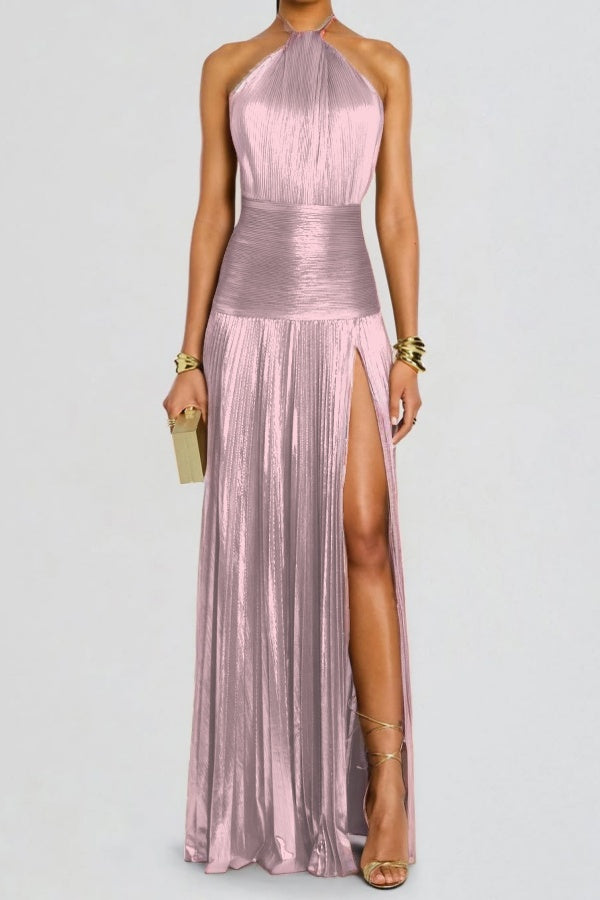 Column Split Charming Halter Backless Sleeveless Prom Dress