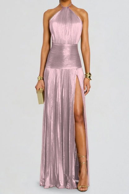 Column Split Charming Halter Backless Sleeveless Prom Dress