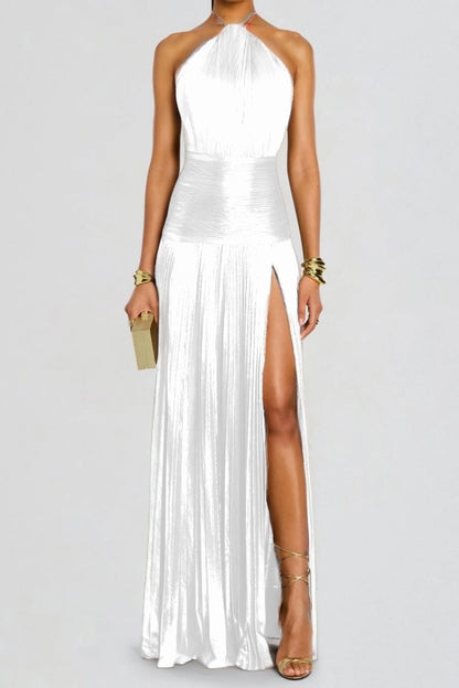 Column Split Charming Halter Backless Sleeveless Prom Dress