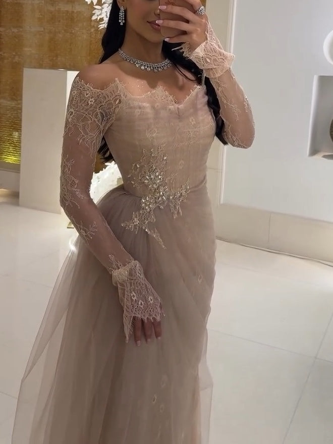 Elegant Lace Long Sleeve Bodycon Formal Dress