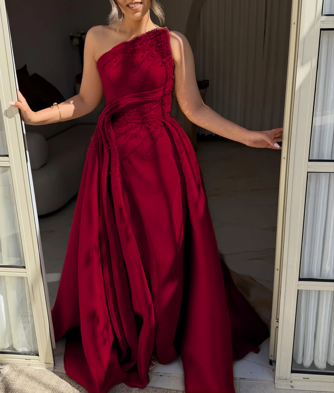 Pleated Radiant Gold Straight Across Rhinestone Sleeveless Evening Dress