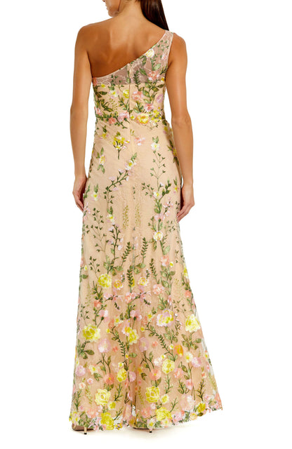 Yellow Floral One Shoulder Lace Embroidered Mother of the Bride Gown