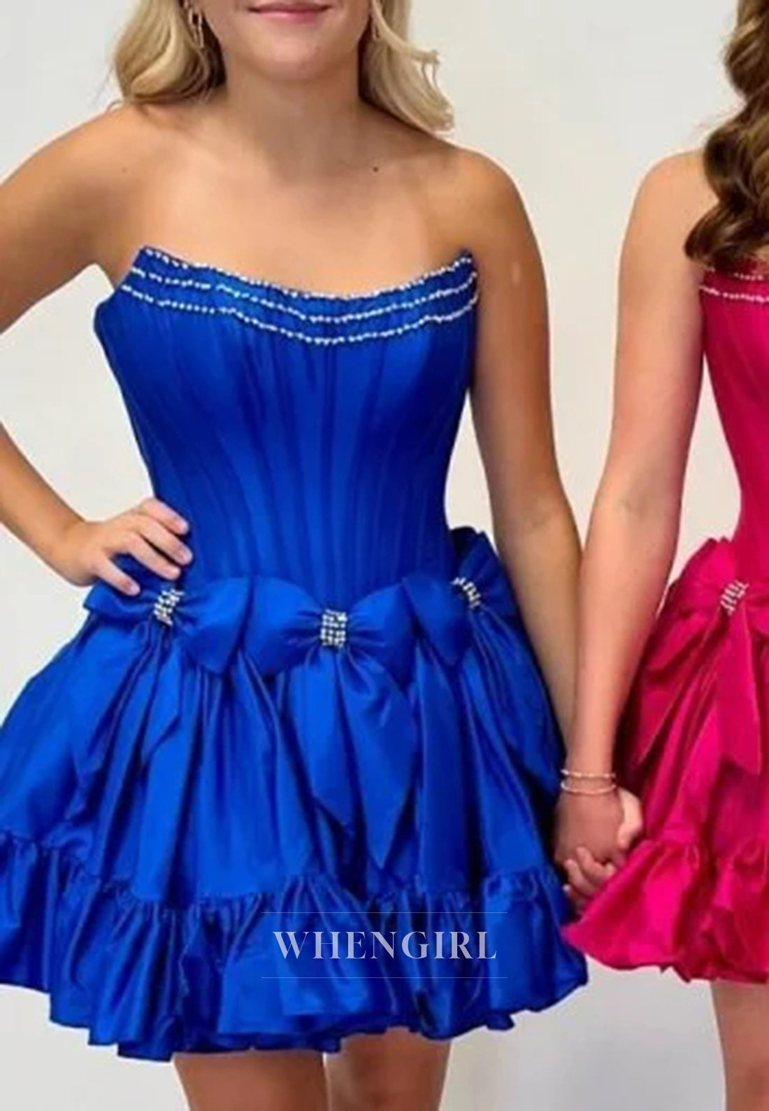 A-Line Sleeveless Beads Strapless Bowknot Homecoming Dress