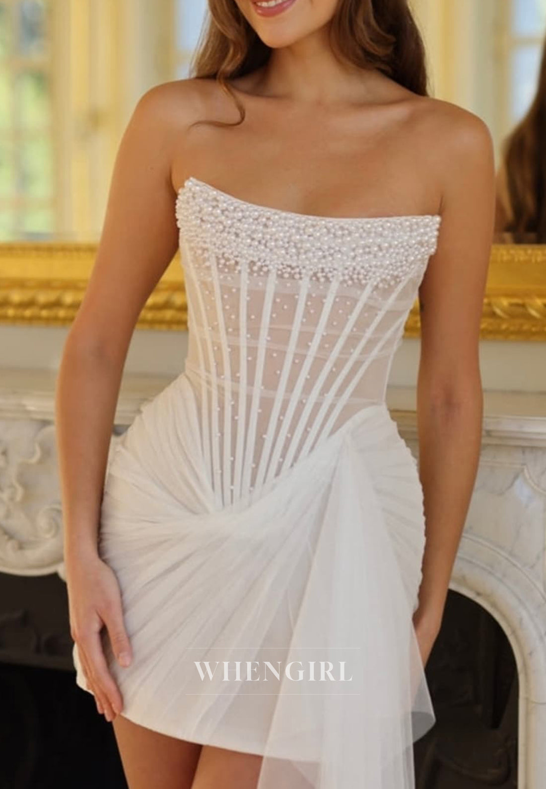 Sheath Pleated Beaded Straps Sleeveless Lace Up Short Wedding Dress