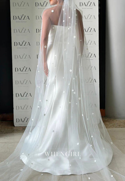 Strapless Beaded Pleated Sleeveless Sweep Train Mermaid Wedding Dress