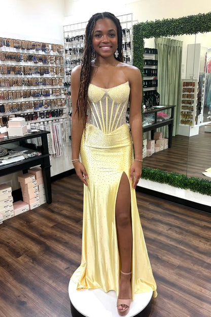 Stunning Mermaid Scoop Neck Aqua Hot Fix Satin Prom Dress with Slit