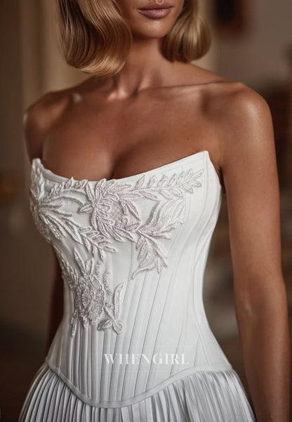 Scoop Neck Pleated Embroidery A-Line Wedding Dress