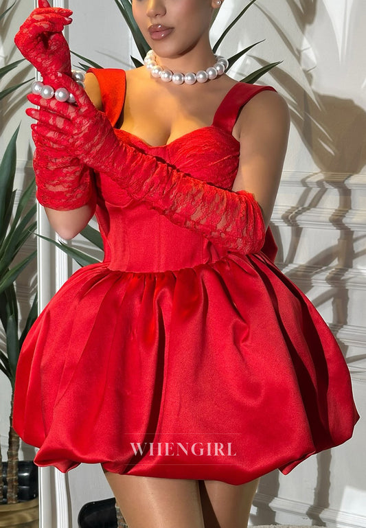 Red Sweetheart Sleeveless Regular Straps Bubble Hem A-Line Short Homecoming Dress with Gloves