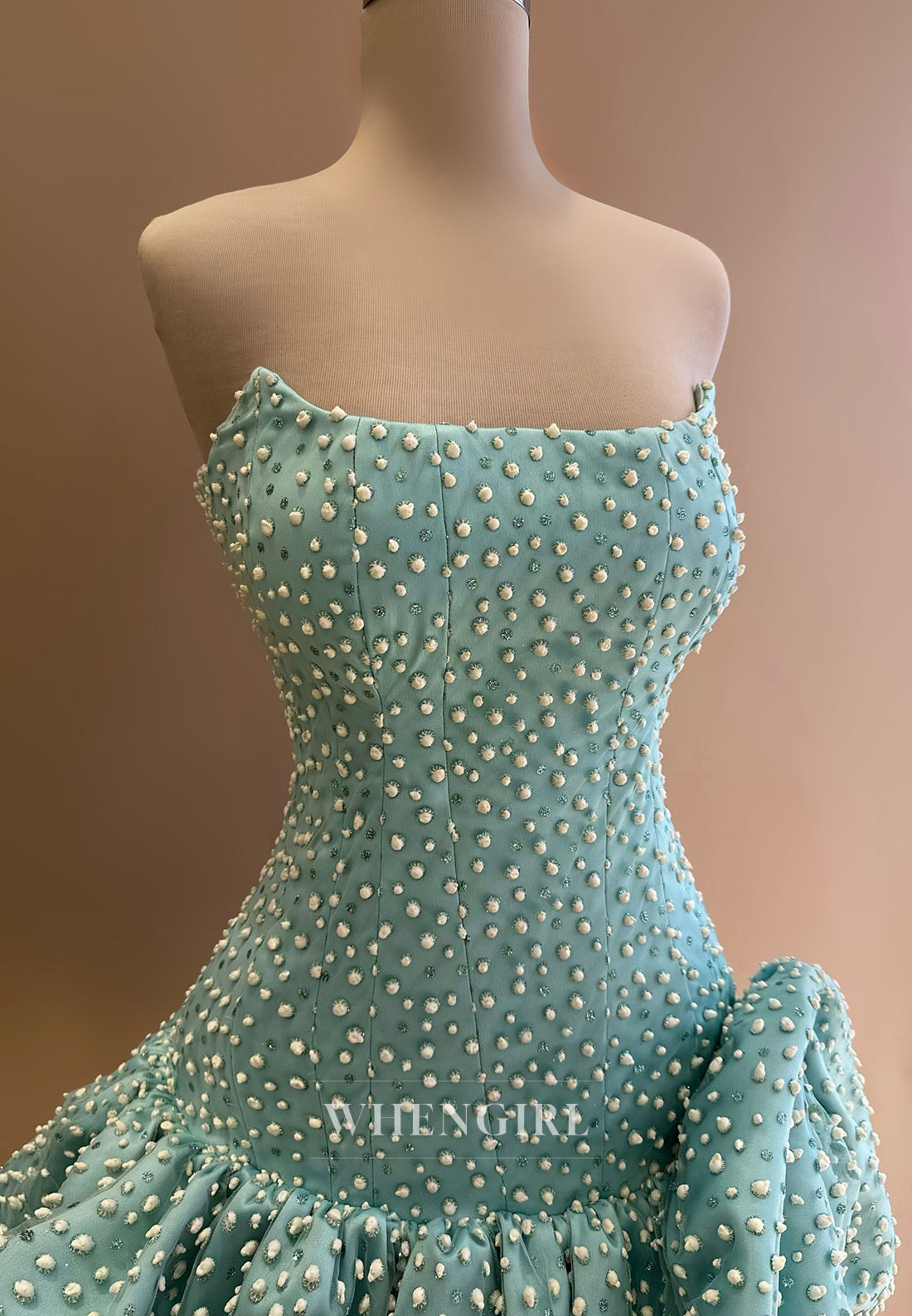 Turquoise Sheath Strapless Beaded Sleeveless Bubble Hem Short Homecoming Dress