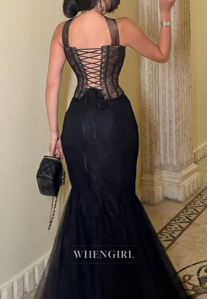 Mermaid Black Sweetheart Beaded Sleeveless Lace Up Formal Gown