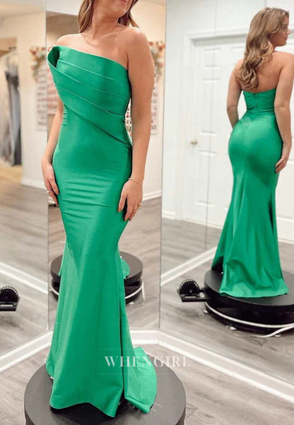 Strapless Ruches Sleeveless Back Zipper Mermaid Prom Dress