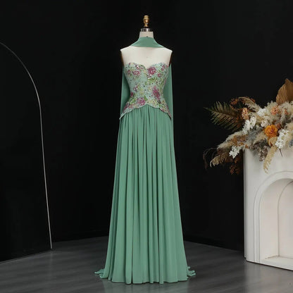 A-Line Off Shoulder Floral Formal Long Dress