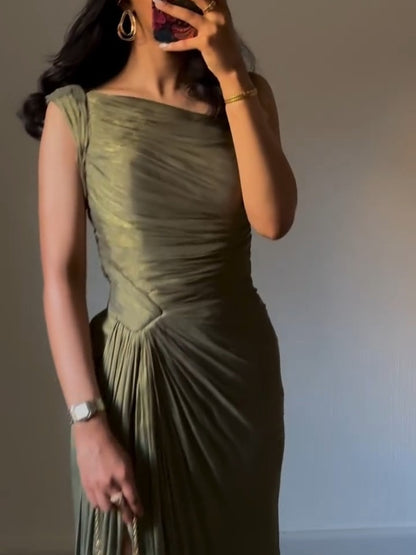 Pleated Bodycon One Shoulder Draped Evening Dress