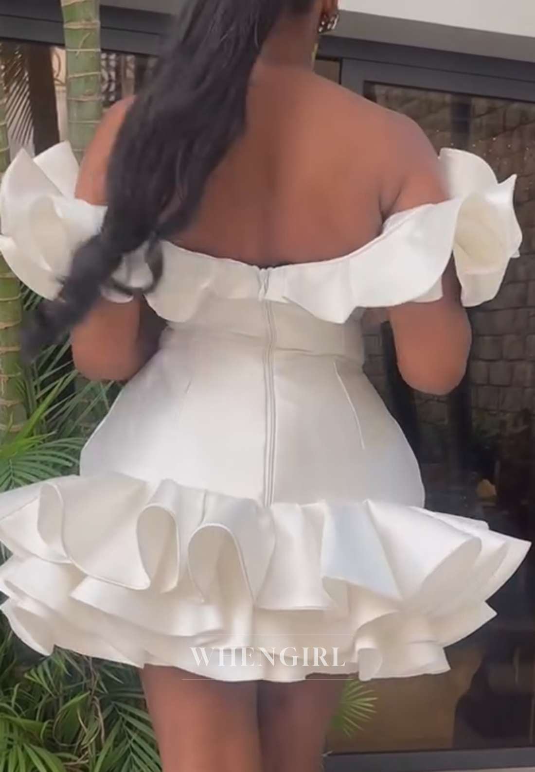 V Neck Off Shoulder Ruffles Sheath Sleeveless Homecoming Dress