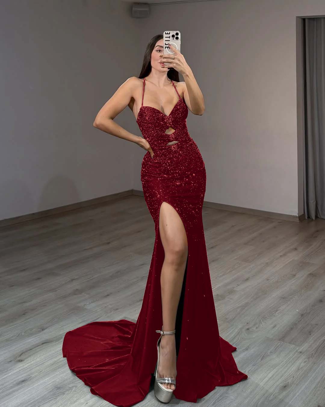 Timeless Sleeveless Split Dark Green Halter Strap Mermaid Beaded Prom Dress