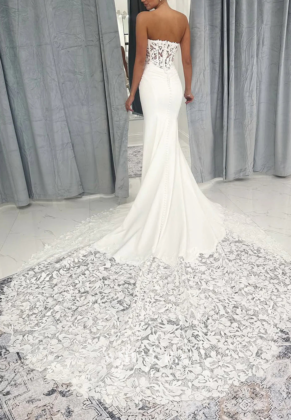 Graceful Mermaid Tube Top Sleeveless Pleated Court Train Wedding Dress