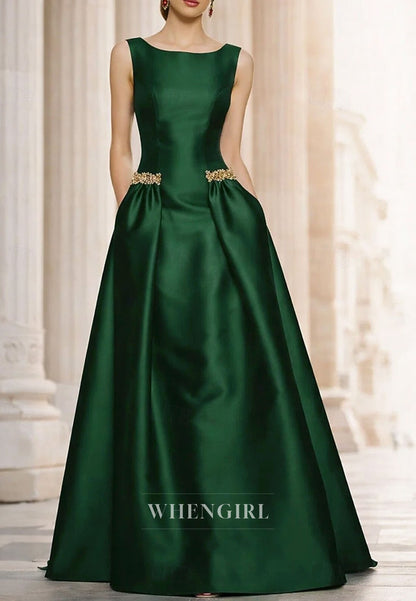 Bateau Neck Sleeveless Beaded A-Line Mother of the Bride Dress