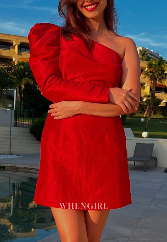 One Shoulder Sheath Long Single Sleeve Short Homecoming Dress