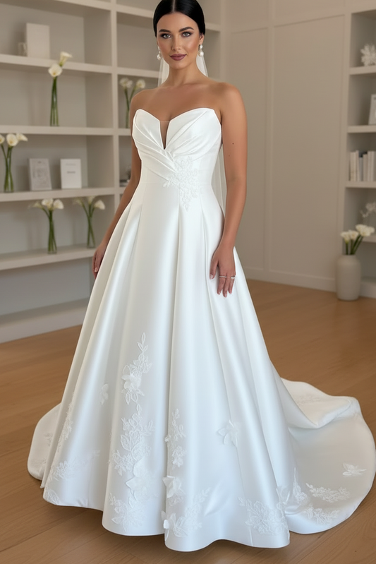 Elegant Satin A-Line Wedding Dress with Ruched Sweetheart Bodice